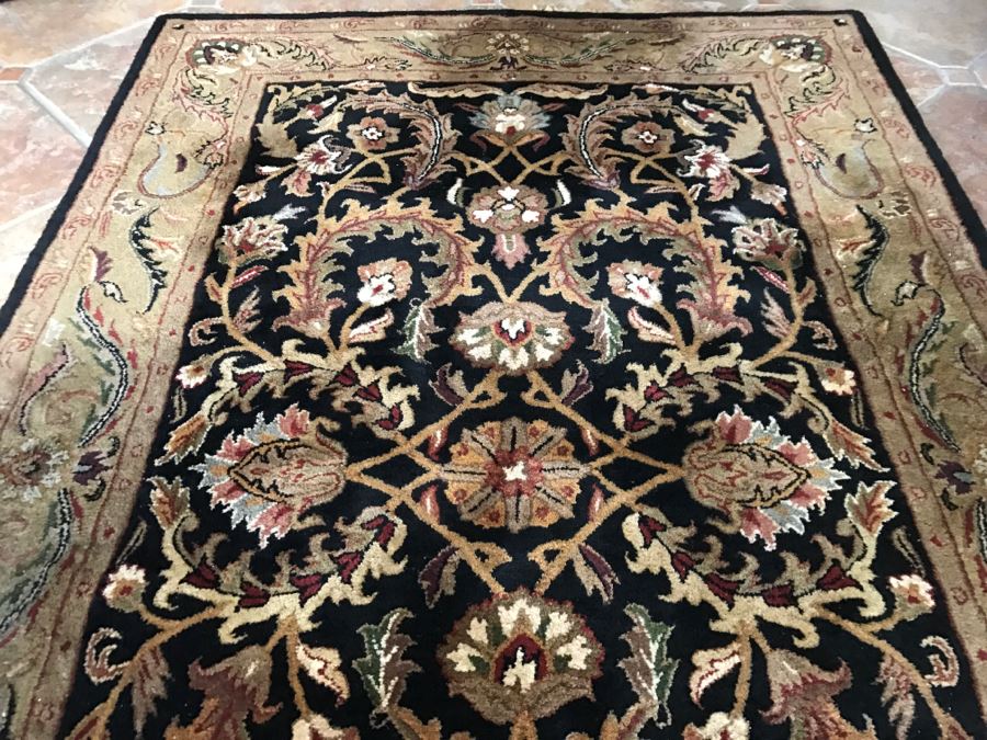 JUST ADDED - Heirloom Black 100% Wool Pile Area Rug Handcrafted In India 5' X 8' [Photo 5]
