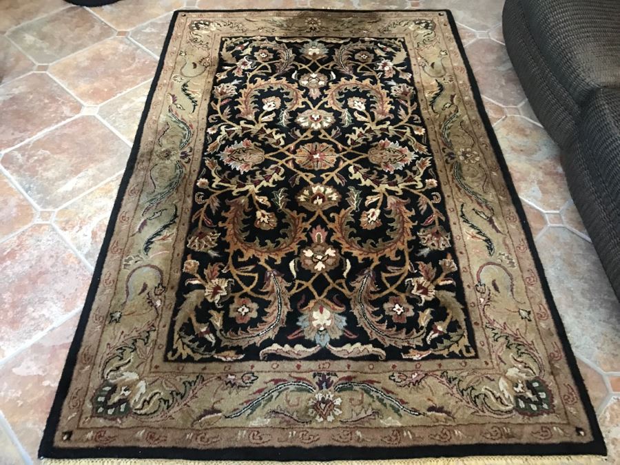 JUST ADDED - Heirloom Black 100% Wool Pile Area Rug Handcrafted In India 5' X 8' [Photo 2]