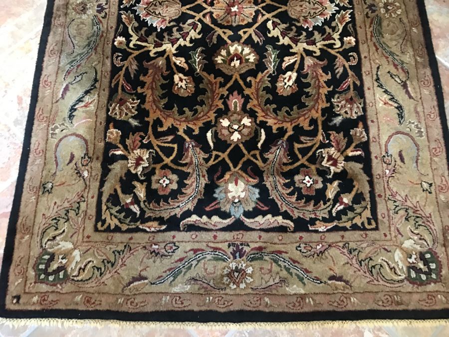 JUST ADDED - Heirloom Black 100% Wool Pile Area Rug Handcrafted In India 5' X 8' [Photo 3]