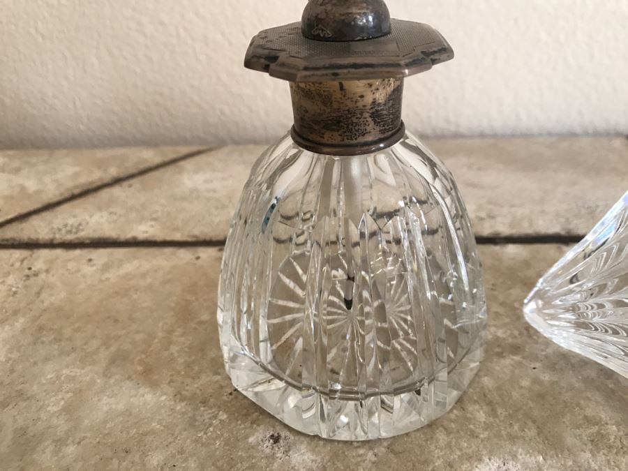 JUST ADDED - Cystal And Sterling Silver Perfume Bottle Made In England And Crystal Bottle With Stopper [Photo 4]