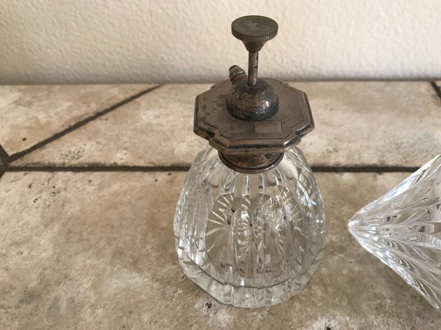 JUST ADDED - Cystal And Sterling Silver Perfume Bottle Made In England And Crystal Bottle With Stopper [Photo 3]