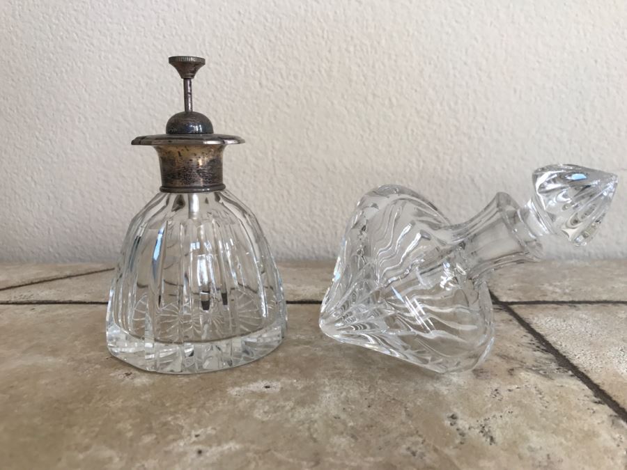 JUST ADDED - Cystal And Sterling Silver Perfume Bottle Made In England And Crystal Bottle With Stopper [Photo 1]