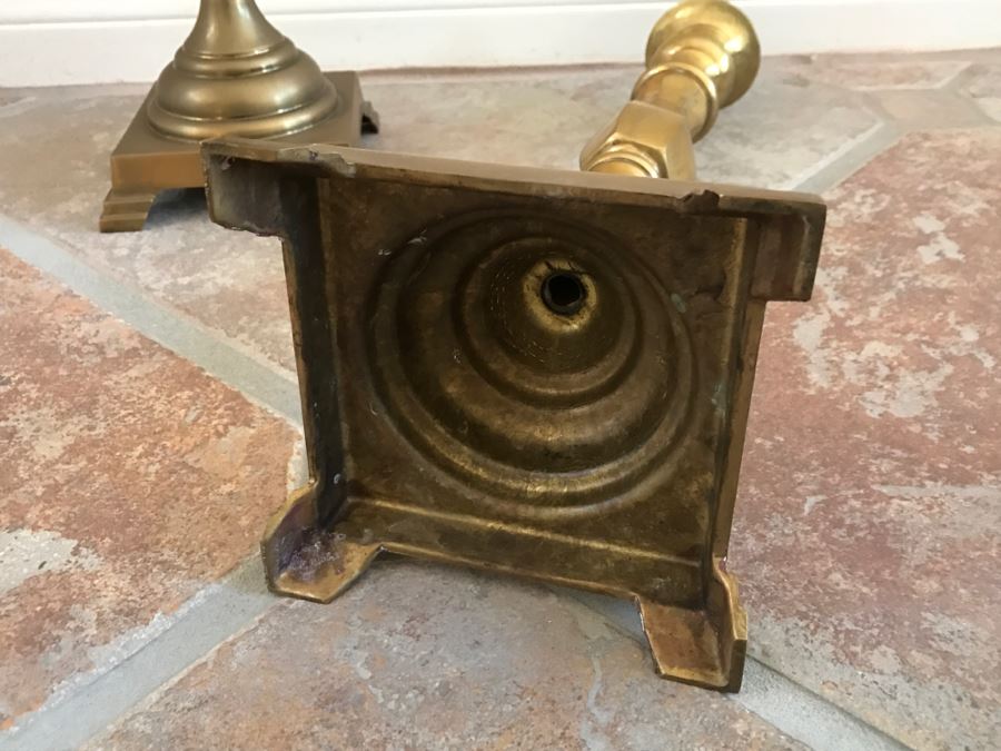 JUST ADDED - Pair Of Large Brass Candle Holders [Photo 3]