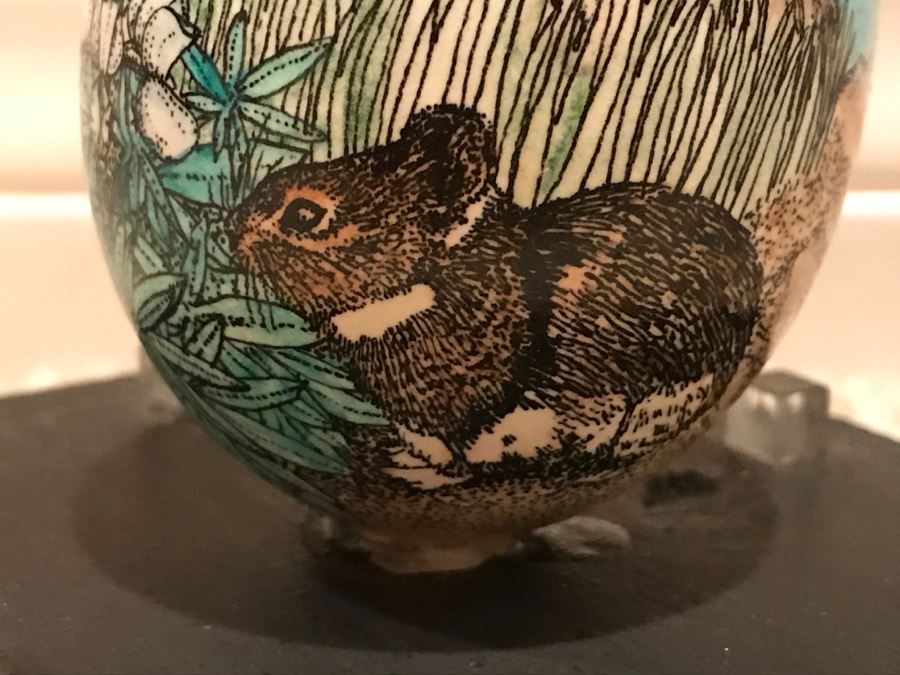 JUST ADDED - Detailed Hand Painted Egg With Rabbit And Butterfly Within Dome Glass Display - See Photos [Photo 14]
