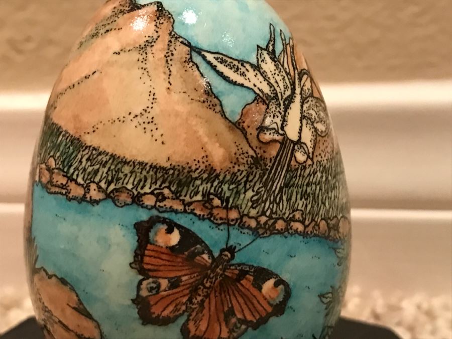 JUST ADDED - Detailed Hand Painted Egg With Rabbit And Butterfly Within Dome Glass Display - See Photos [Photo 7]