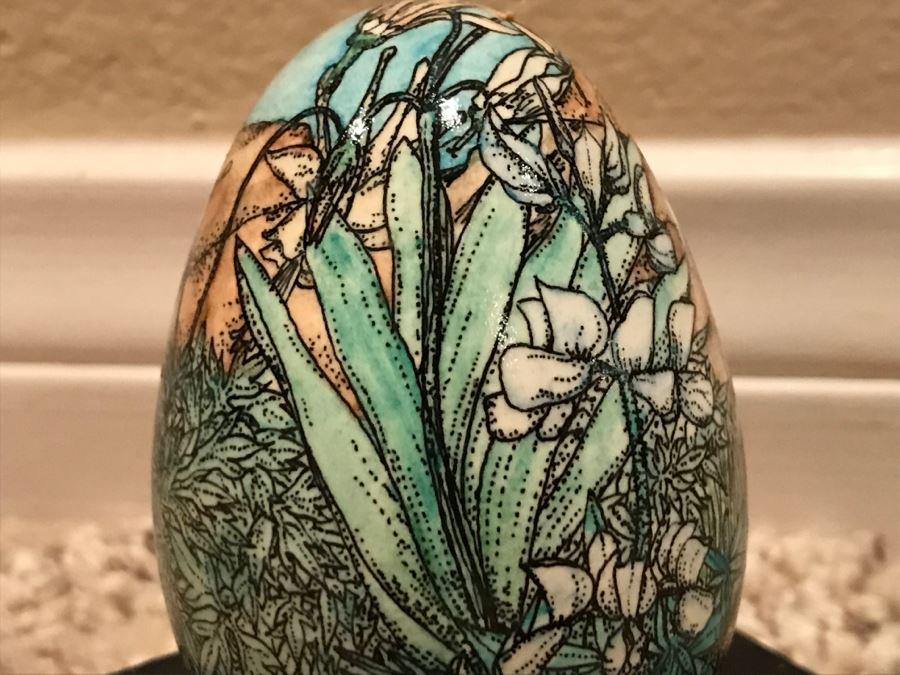 JUST ADDED - Detailed Hand Painted Egg With Rabbit And Butterfly Within Dome Glass Display - See Photos [Photo 12]
