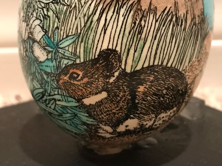 JUST ADDED - Detailed Hand Painted Egg With Rabbit And Butterfly Within Dome Glass Display - See Photos [Photo 4]