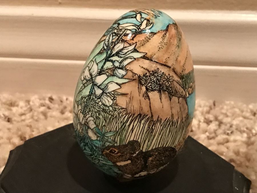 JUST ADDED - Detailed Hand Painted Egg With Rabbit And Butterfly Within Dome Glass Display - See Photos [Photo 13]