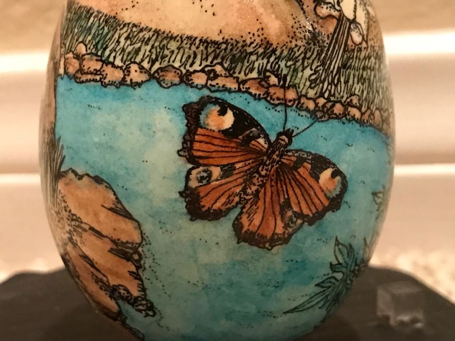 JUST ADDED - Detailed Hand Painted Egg With Rabbit And Butterfly Within Dome Glass Display - See Photos [Photo 6]