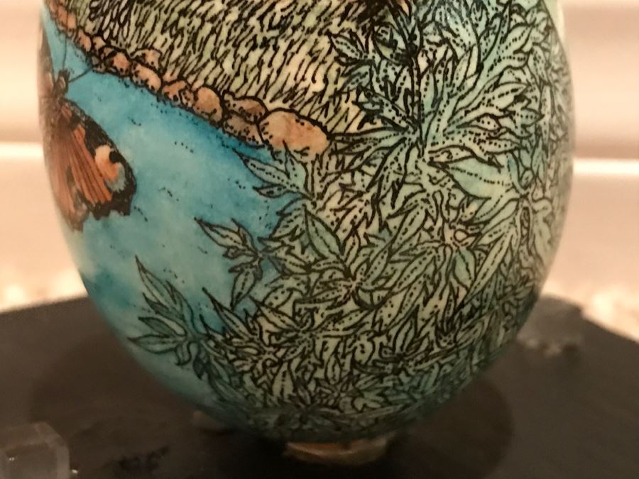 JUST ADDED - Detailed Hand Painted Egg With Rabbit And Butterfly Within Dome Glass Display - See Photos [Photo 9]