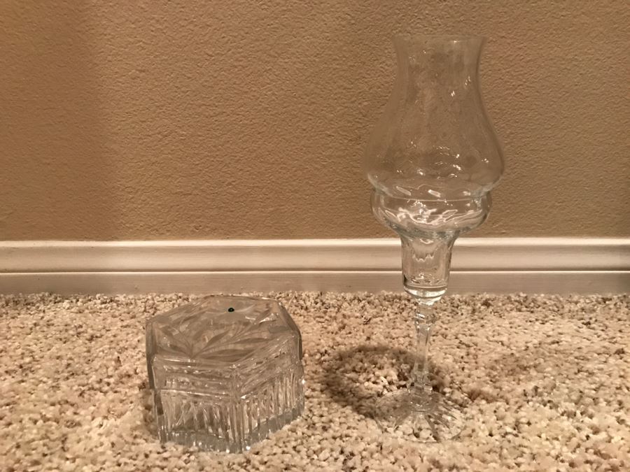 JUST ADDED - Cut Glass Trinket Box And Glass Candle Holder [Photo 1]