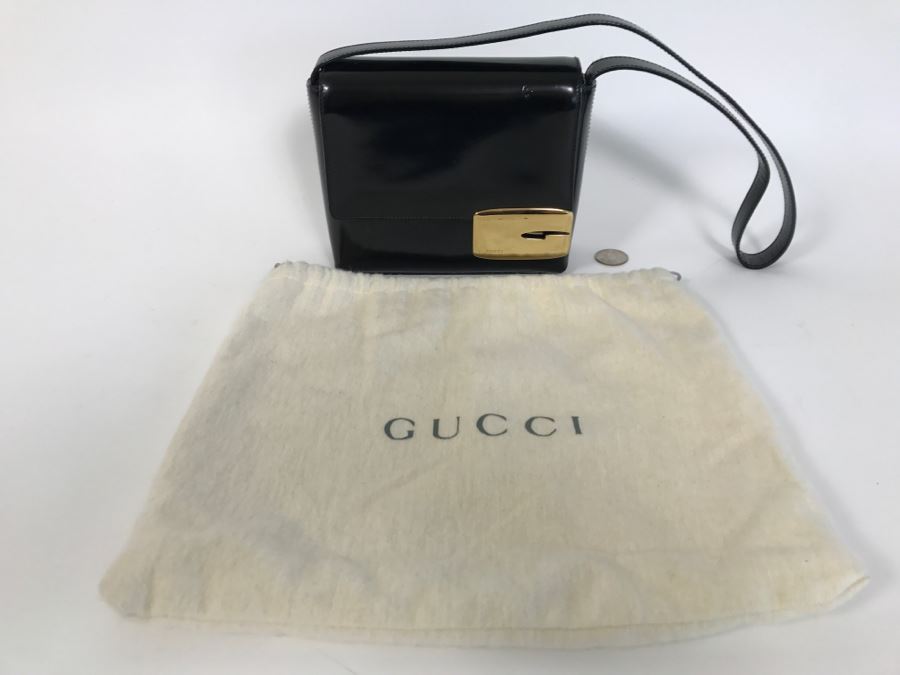 GUCCI Handbag Black With GUCCI Dust Jacket (See Slight Blemish On Top In Photos) [Photo 2]