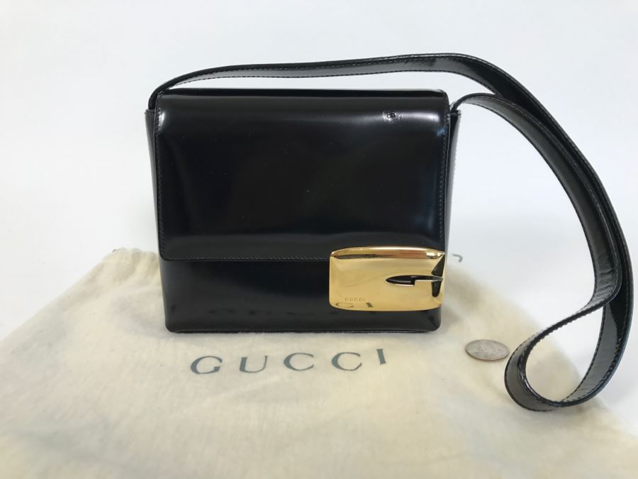 GUCCI Handbag Black With GUCCI Dust Jacket (See Slight Blemish On Top In Photos) [Photo 1]