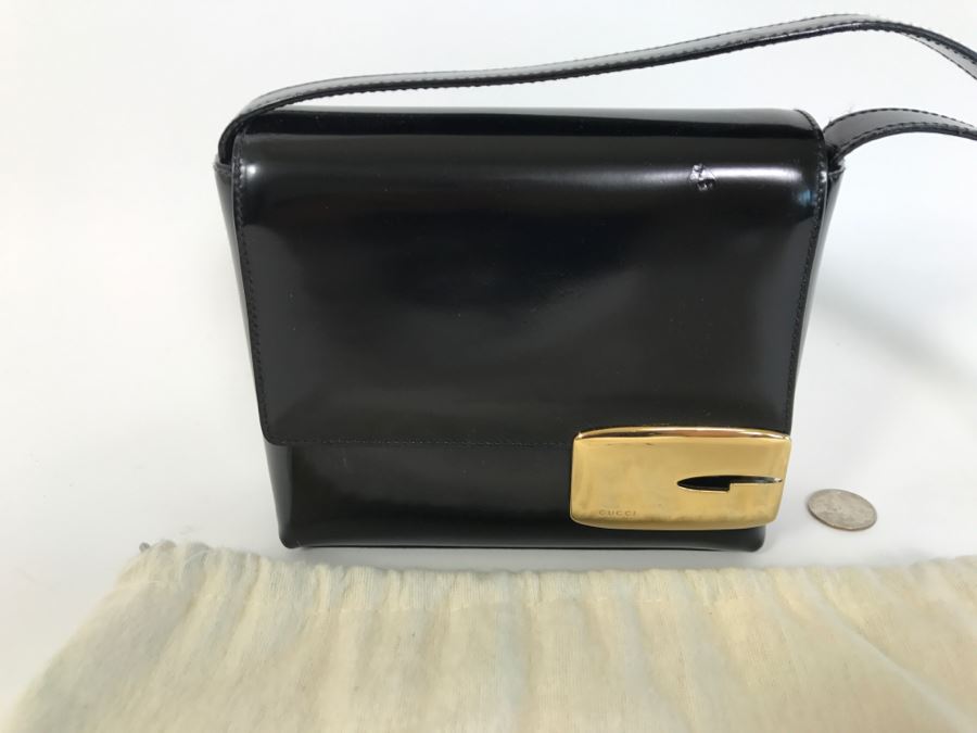 GUCCI Handbag Black With GUCCI Dust Jacket (See Slight Blemish On Top In Photos) [Photo 3]