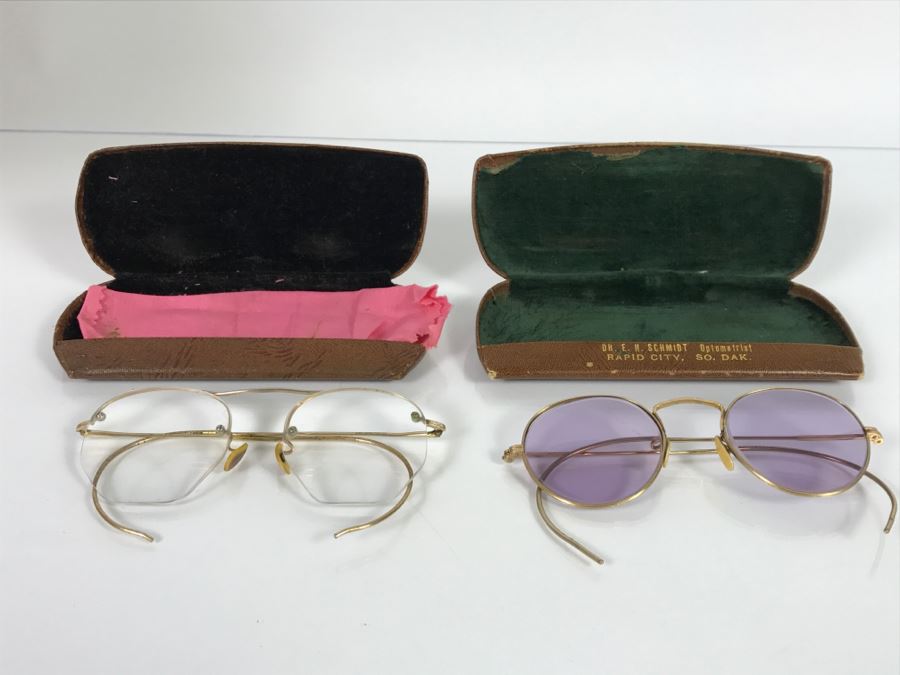 Pair Of Vintage Gold Filled Frame Glasses One Prescription One Sunglasses