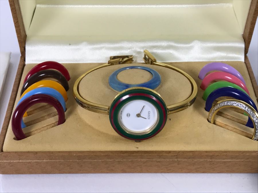 GUCCI Women's Watch In Case With Interchangeable Bezels And New Gucci Watch Bezel Set [Photo 5]