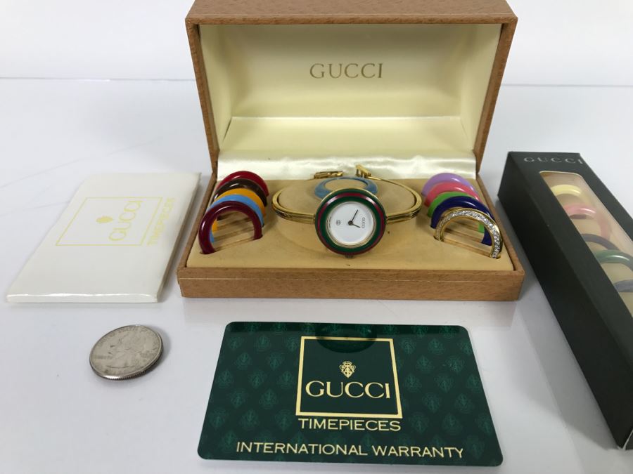 GUCCI Women's Watch In Case With Interchangeable Bezels And New Gucci Watch Bezel Set [Photo 3]