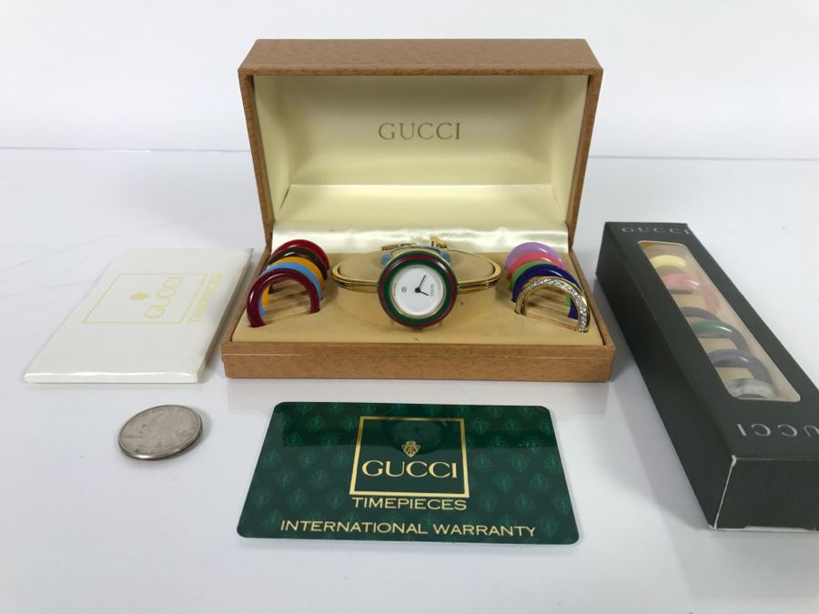 GUCCI Women's Watch In Case With Interchangeable Bezels And New Gucci Watch Bezel Set [Photo 1]