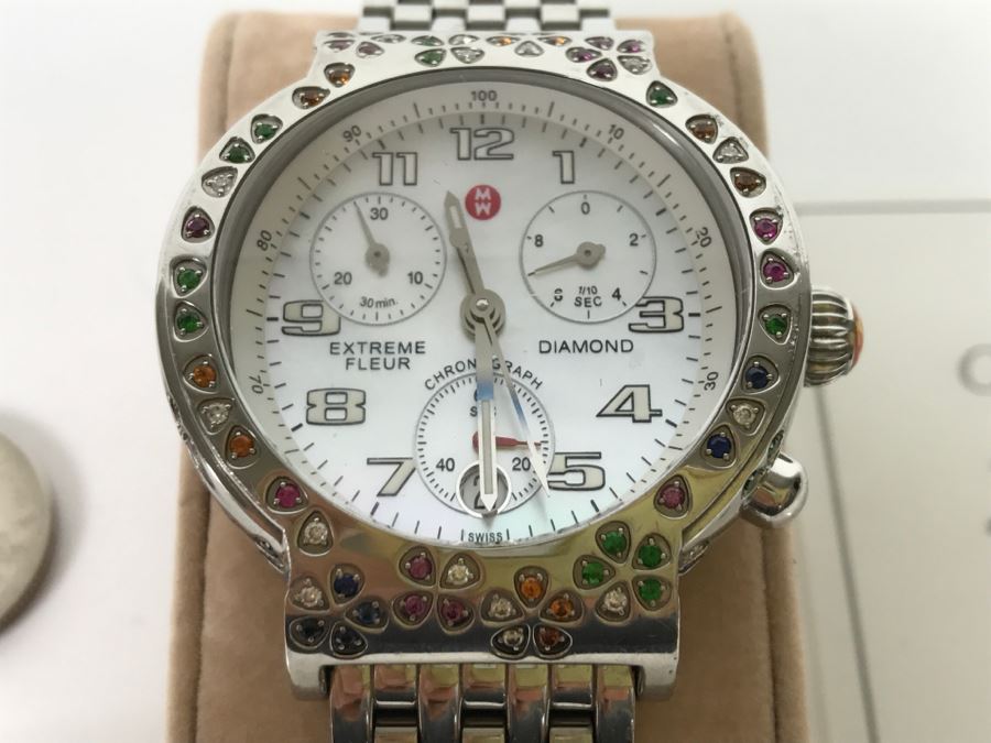 MICHELE Luxury Diamond Chronograph Ladies Watch 'Extreme Fleur' 160 Individually Set Precious And Semi Precious Stones 1.35 Carats TW MW04A13 [Photo 3]