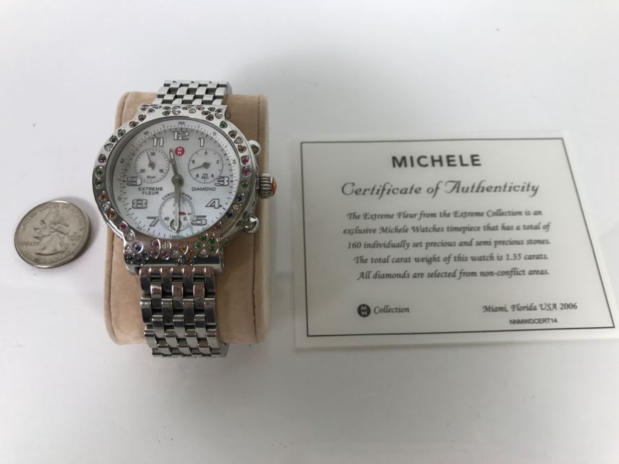 MICHELE Luxury Diamond Chronograph Ladies Watch 'Extreme Fleur' 160 Individually Set Precious And Semi Precious Stones 1.35 Carats TW MW04A13 [Photo 15]
