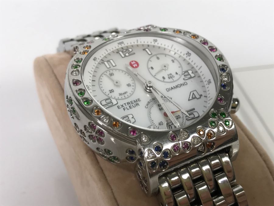 MICHELE Luxury Diamond Chronograph Ladies Watch 'Extreme Fleur' 160 Individually Set Precious And Semi Precious Stones 1.35 Carats TW MW04A13 [Photo 1]
