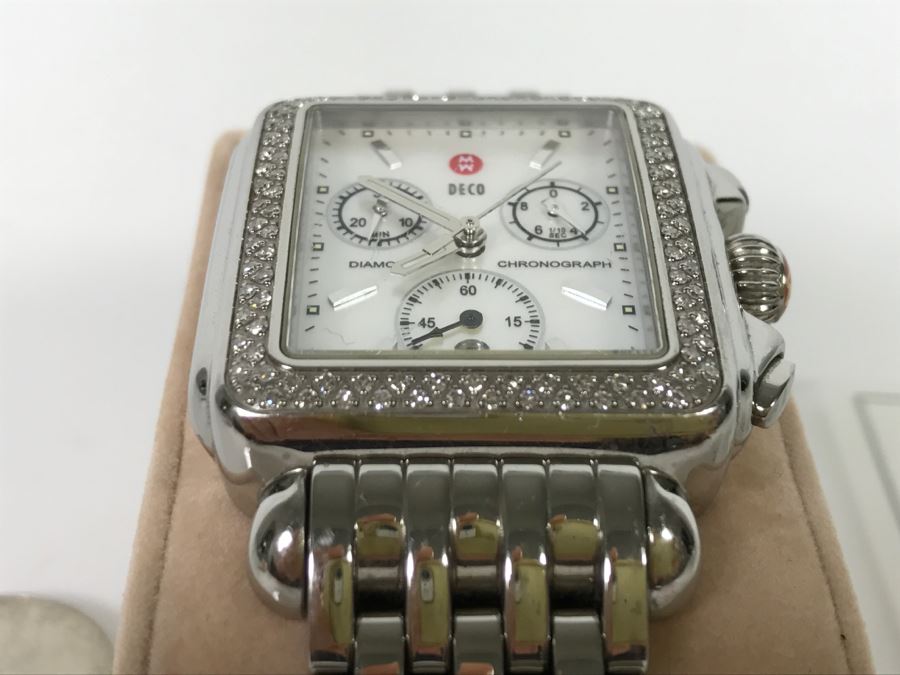 MICHELE Luxury Diamond DECO Chronograph Ladies Watch 71-6000 108 Individually Set White Diamonds 0.6 Carot TW Retails $1,495 [Photo 6]