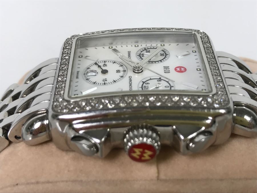 MICHELE Luxury Diamond DECO Chronograph Ladies Watch 71-6000 108 Individually Set White Diamonds 0.6 Carot TW Retails $1,495 [Photo 9]