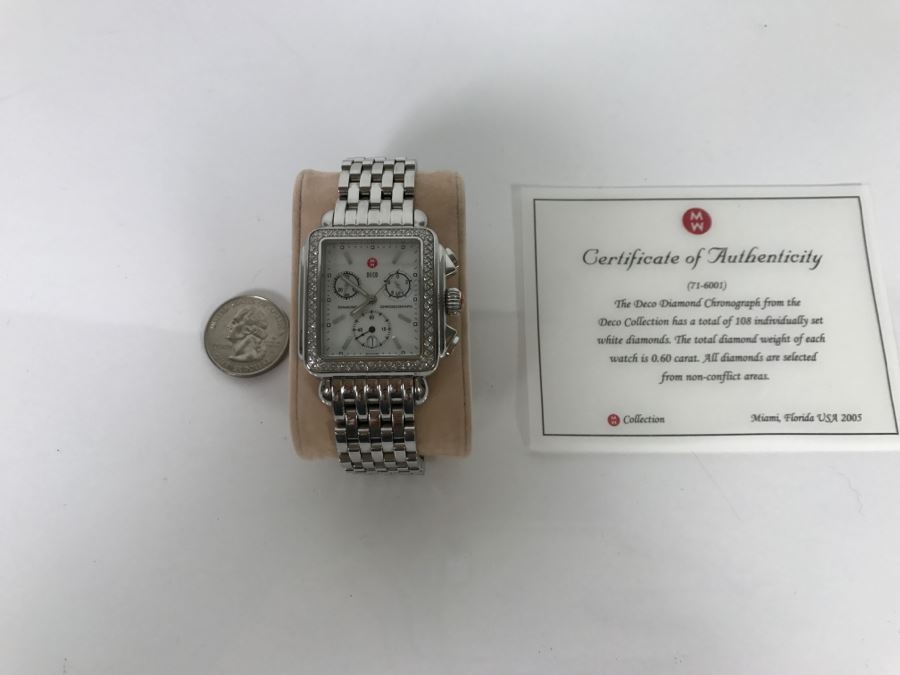 MICHELE Luxury Diamond DECO Chronograph Ladies Watch 71-6000 108 Individually Set White Diamonds 0.6 Carot TW Retails $1,495 [Photo 4]