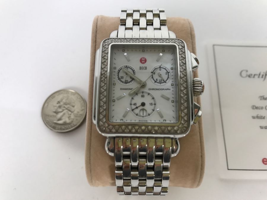 MICHELE Luxury Diamond DECO Chronograph Ladies Watch 71-6000 108 Individually Set White Diamonds 0.6 Carot TW Retails $1,495 [Photo 3]