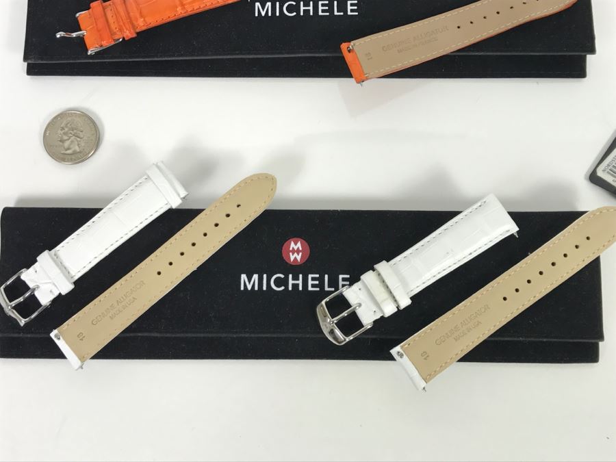 Collection Of (9) New MICHELE Luxury Ladies Watch Bands In Galuchat, Alligator And Steel [Photo 9]