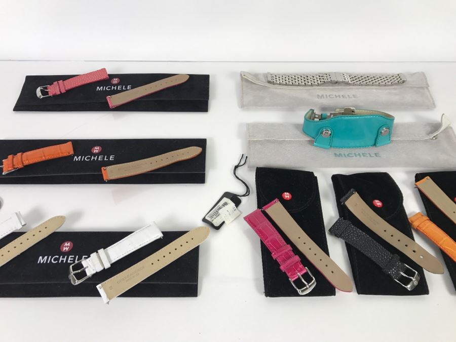 Collection Of (9) New MICHELE Luxury Ladies Watch Bands In Galuchat, Alligator And Steel [Photo 3]