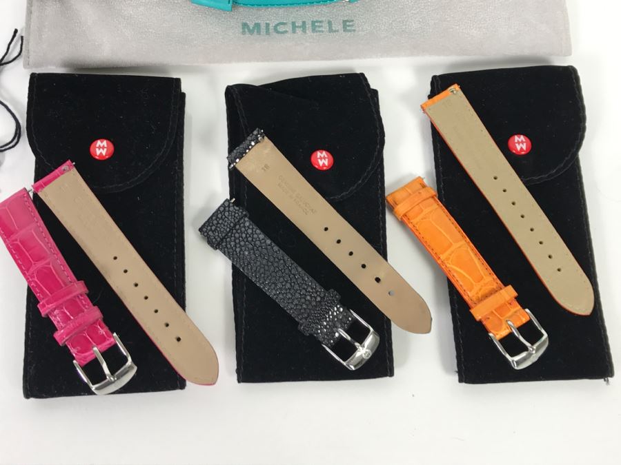 Collection Of (9) New MICHELE Luxury Ladies Watch Bands In Galuchat, Alligator And Steel [Photo 12]