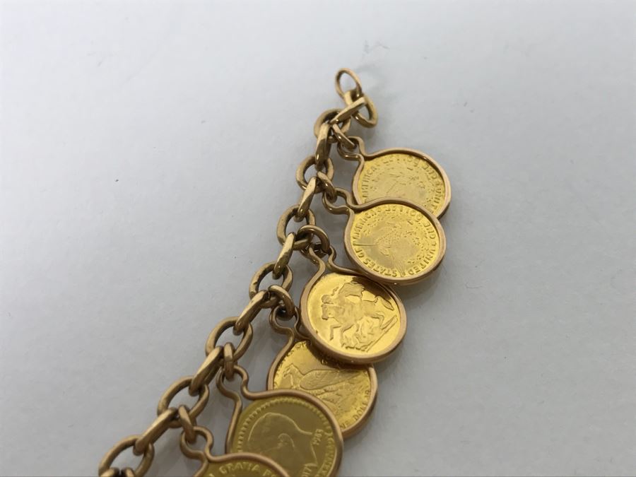 14K Yellow Gold Coin Ladies Bracelet 13.3g