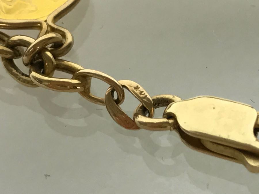 14K Yellow Gold Coin Ladies Bracelet 13.3g [Photo 13]