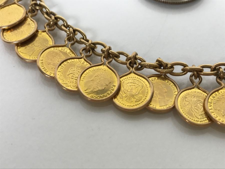 14K Yellow Gold Coin Ladies Bracelet 13.3g