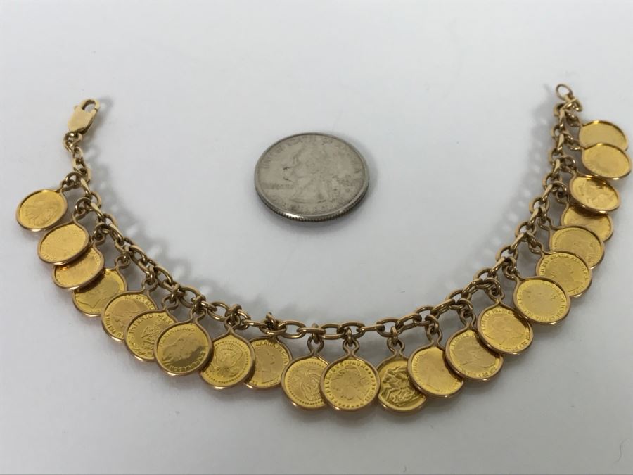 14K Yellow Gold Coin Ladies Bracelet 13.3g