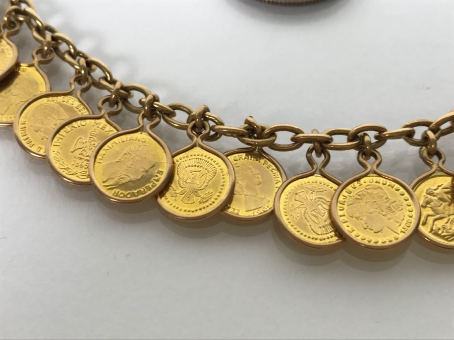 14K Yellow Gold Coin Ladies Bracelet 13.3g [Photo 6]