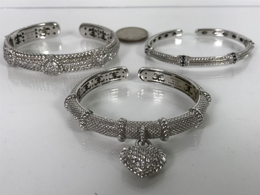 Set Of (3) Judith Ripka Sterling Silver Bracelets 101.6g TW