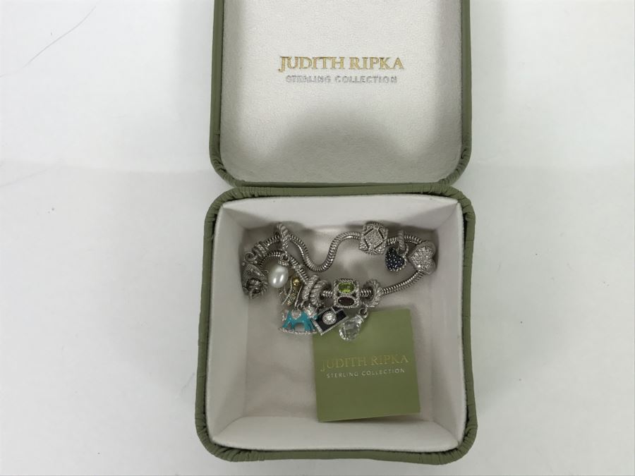 Judith Ripka Sterling Silver Charm Bracelet 38.5g With Box [Photo 17]