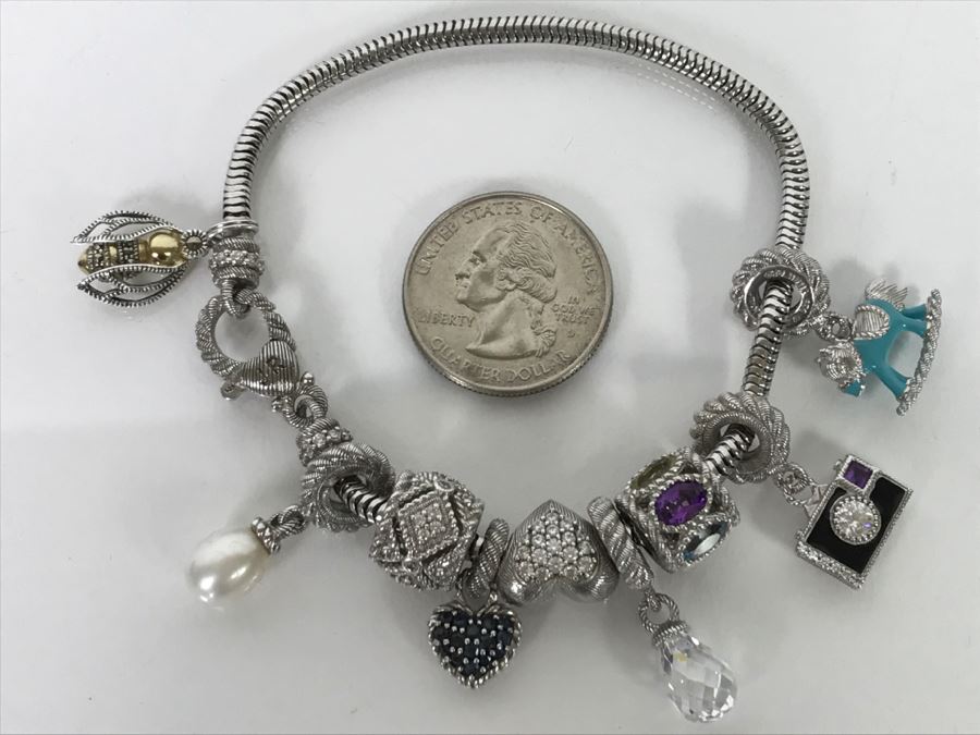 Judith Ripka Sterling Silver Charm Bracelet 38.5g With Box [Photo 4]