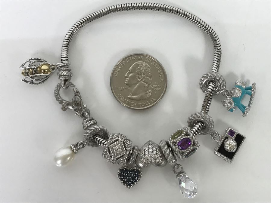 Judith Ripka Sterling Silver Charm Bracelet 38.5g With Box [Photo 5]