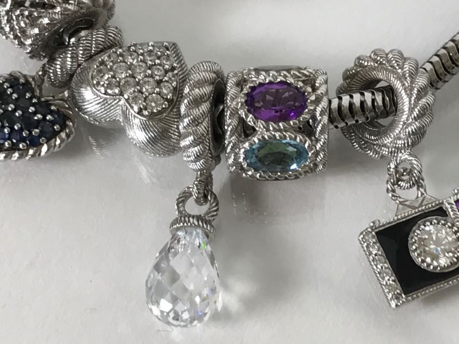 Judith Ripka Sterling Silver Charm Bracelet 38.5g With Box [Photo 9]