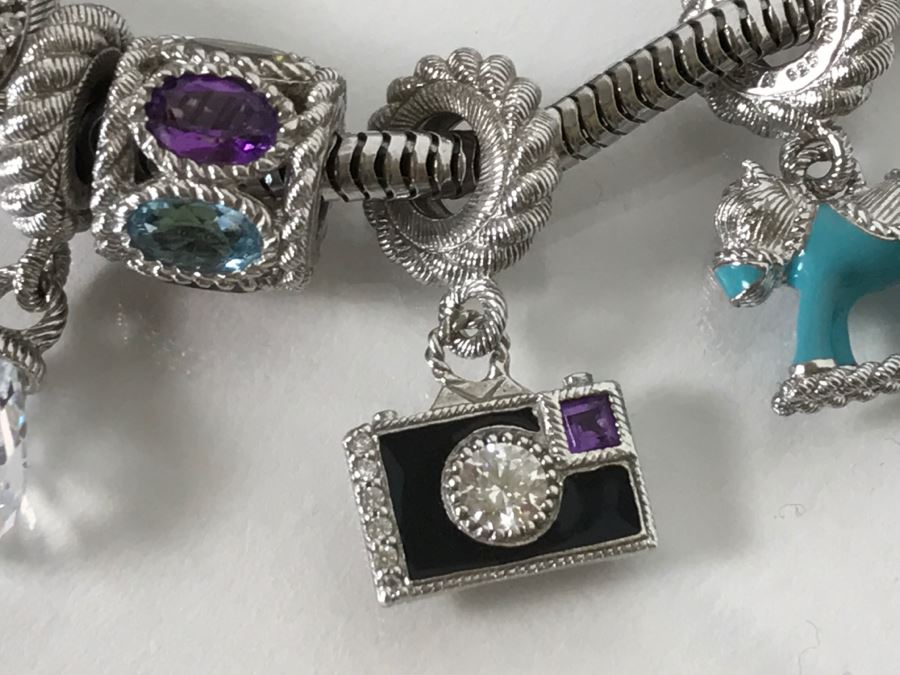 Judith Ripka Sterling Silver Charm Bracelet 38.5g With Box [Photo 8]