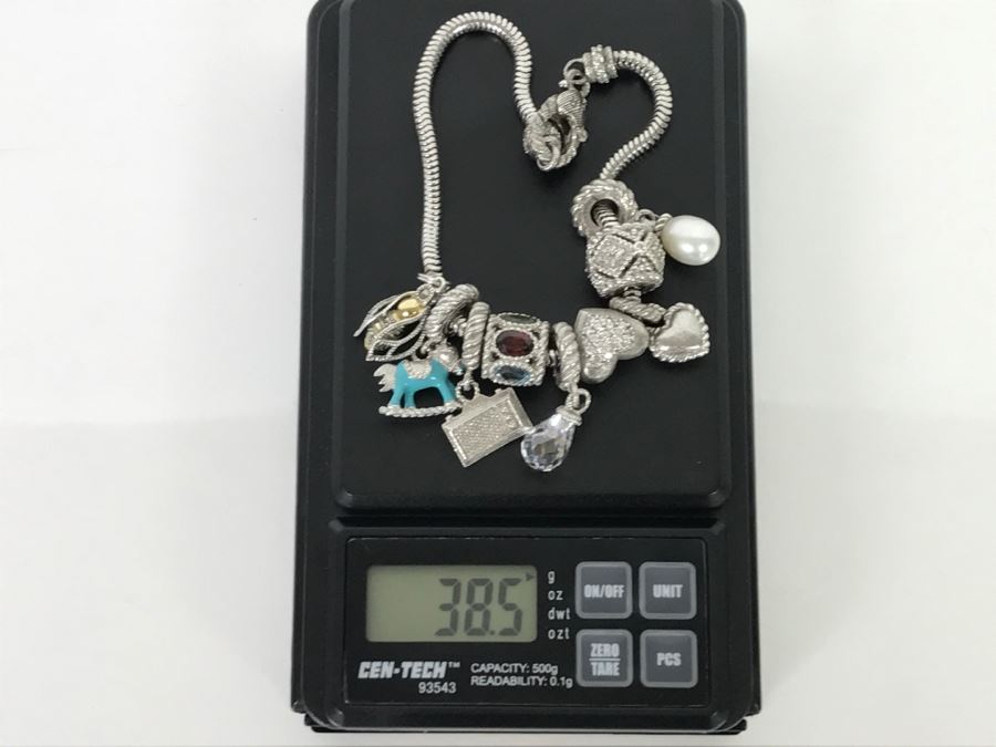 Judith Ripka Sterling Silver Charm Bracelet 38.5g With Box [Photo 16]