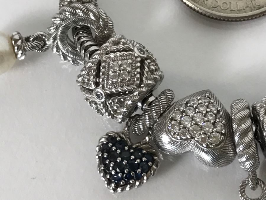 Judith Ripka Sterling Silver Charm Bracelet 38.5g With Box [Photo 11]