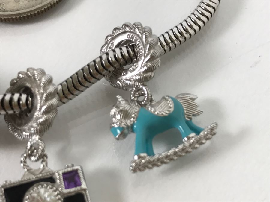 Judith Ripka Sterling Silver Charm Bracelet 38.5g With Box [Photo 7]