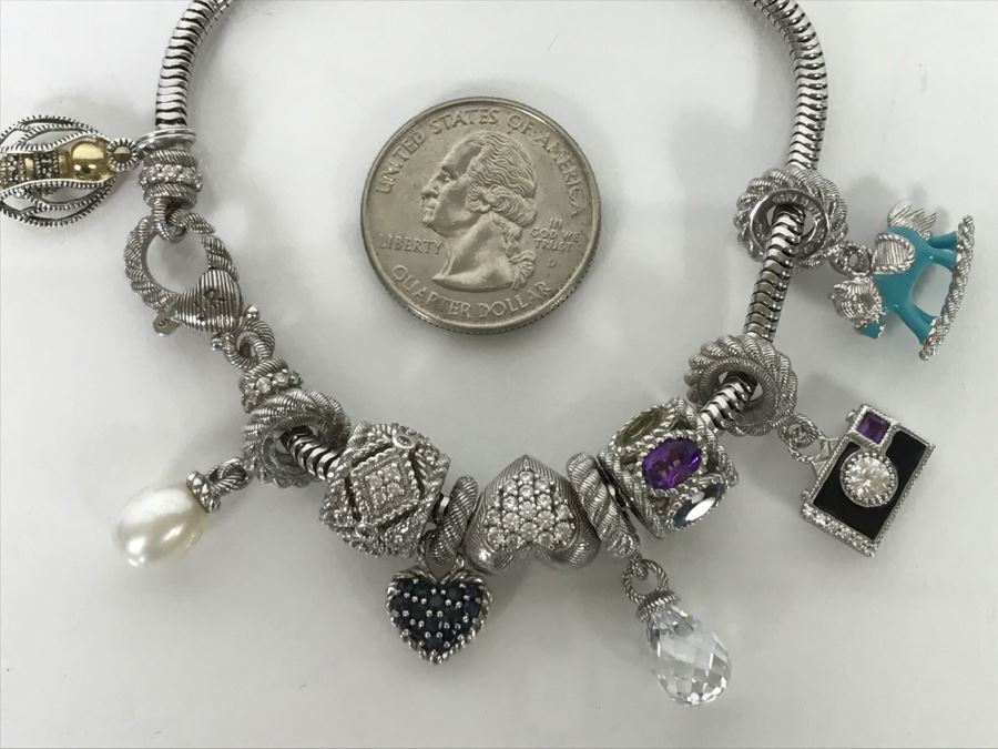 Judith Ripka Sterling Silver Charm Bracelet 38.5g With Box [Photo 3]