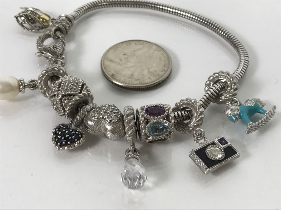 Judith Ripka Sterling Silver Charm Bracelet 38.5g With Box [Photo 15]