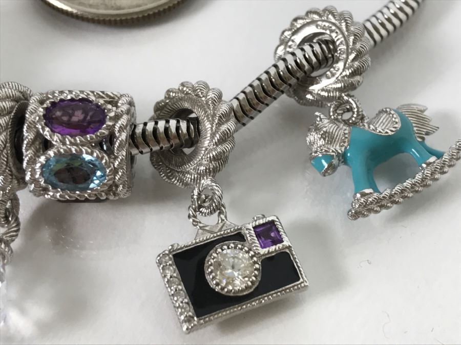 Judith Ripka Sterling Silver Charm Bracelet 38.5g With Box [Photo 6]