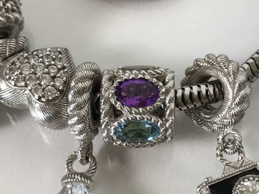 Judith Ripka Sterling Silver Charm Bracelet 38.5g With Box [Photo 10]